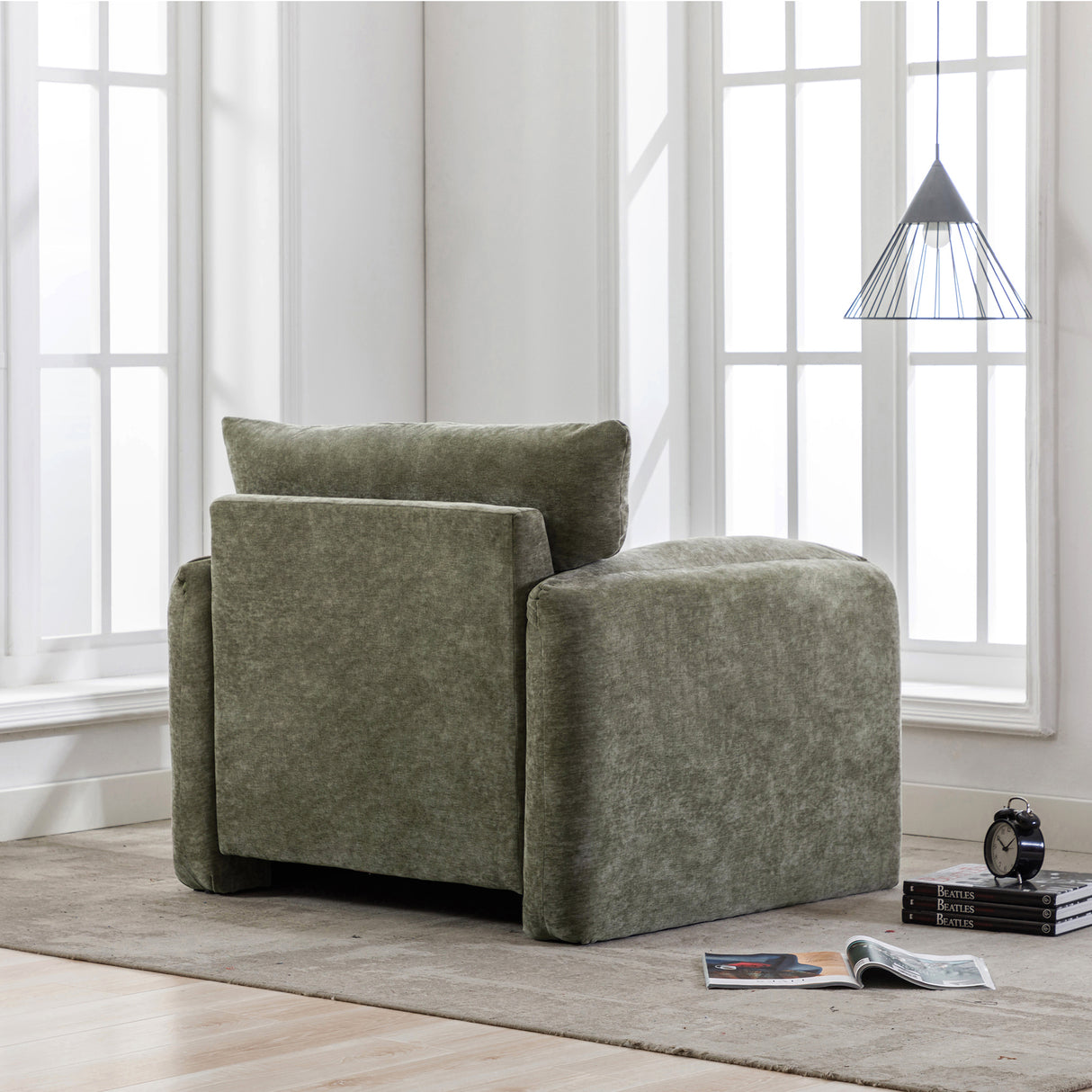 Modern Style Chenille Oversized Armchair Accent Chair Single Sofa Lounge Chair 38.6'' W for Living Room, Bedroom, Matcha Green - Home Elegance USA