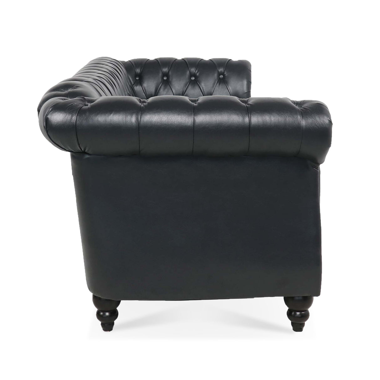 84.65" BLACK PU Rolled Arm Chesterfield Three Seater Sofa. - W68035340 - image - 5