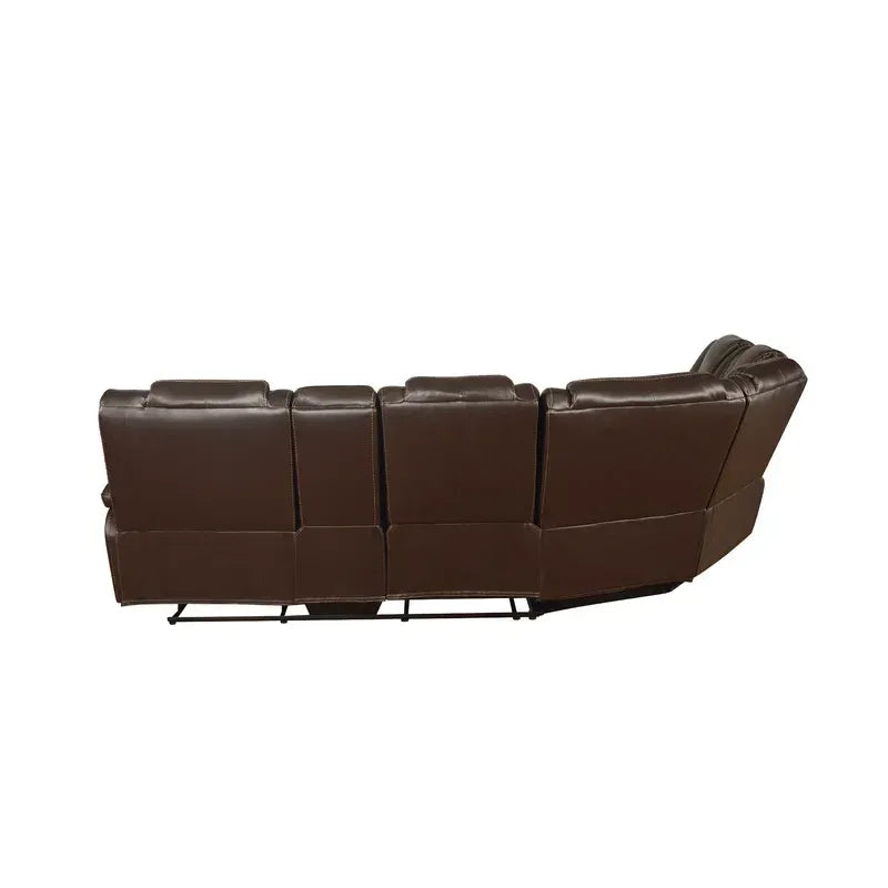 Hong Kong Power Reclining Sectional made with Faux Leather in Brown - Home Elegance USA