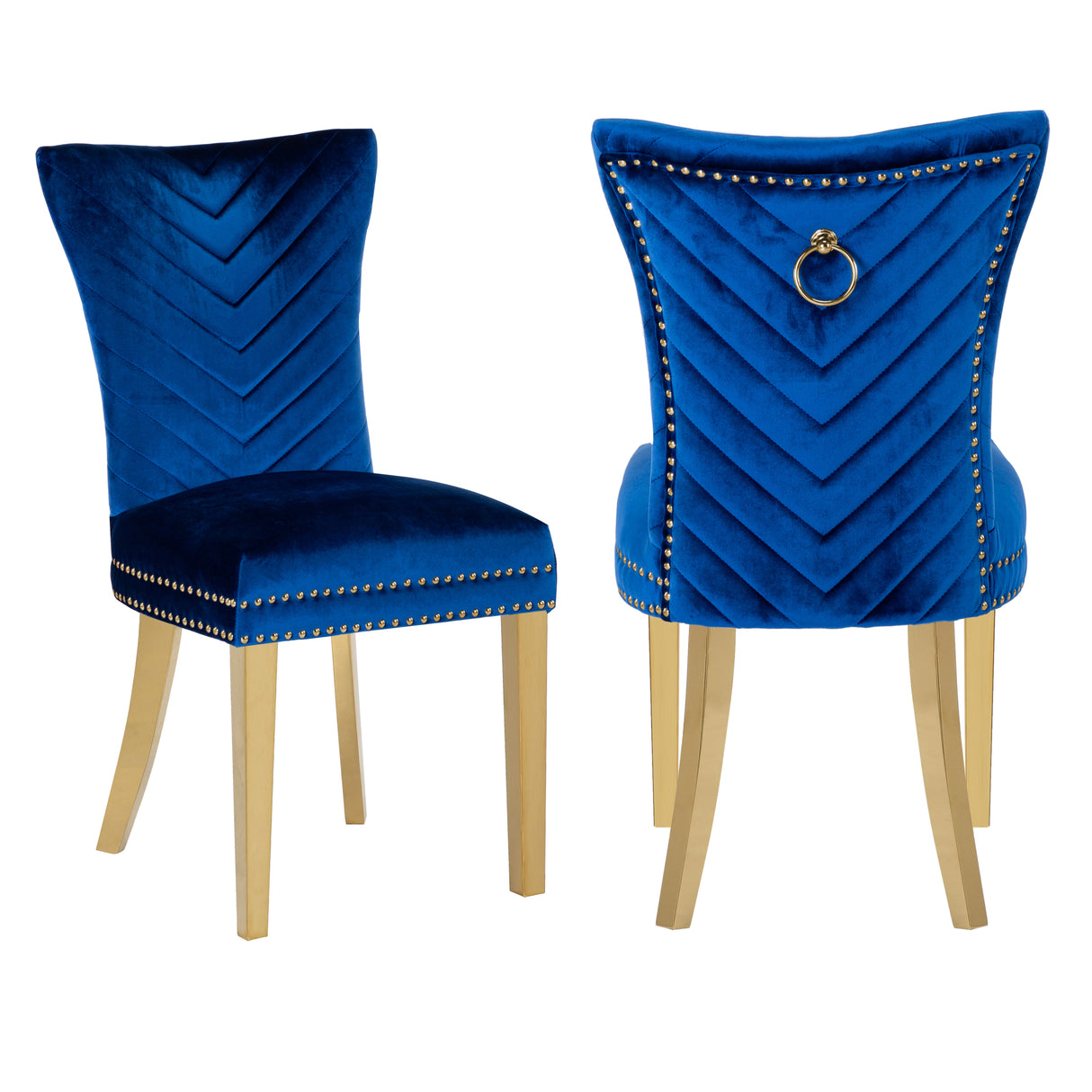 Eva 2 Piece Gold Legs Dining Chairs Finished with Velvet Fabric in Blue - Home Elegance USA