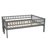 Full-Over-Full-Over-Full Triple Bed with Built-in Ladder and Slide , Triple Bunk Bed with Guardrails, Gray(OLD SKU :LP000052AAE) - Home Elegance USA