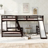 Twin over Full Bunk Bed with Twin Size Loft Bed with Desk and Slide,Full-Length Guardrail, Espresso - Home Elegance USA