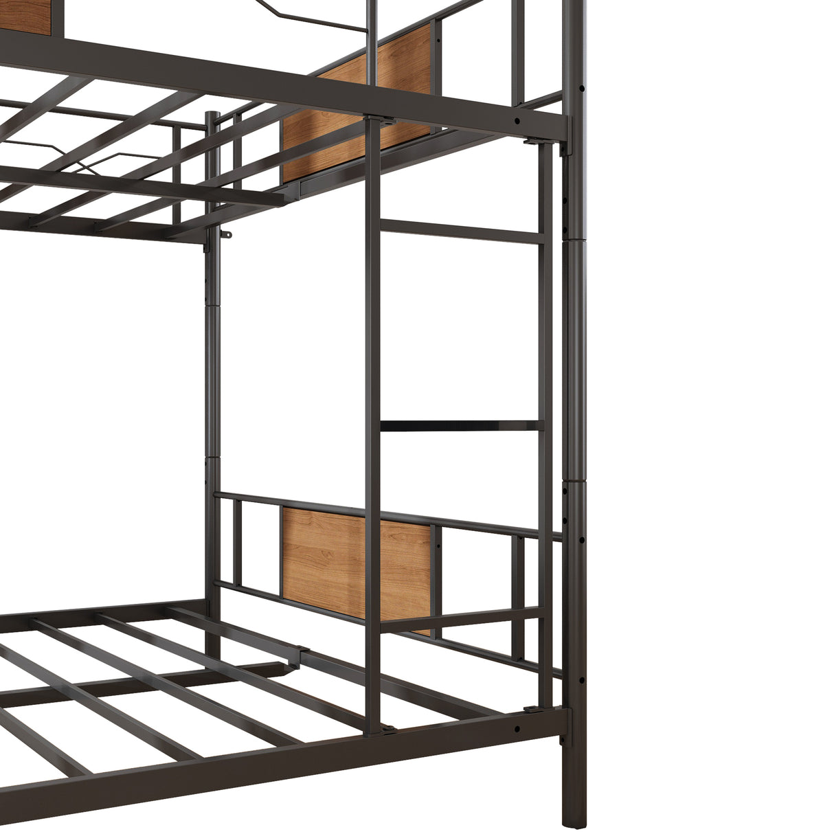 Metal Bunk Bed WIth Sandalwood，Full Over Full size （Black） - Home Elegance USA