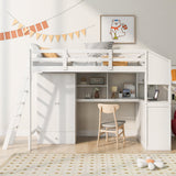 Twin Size Loft Bed with Wardrobe and Drawers, attached Desk with Shelves, White - Home Elegance USA