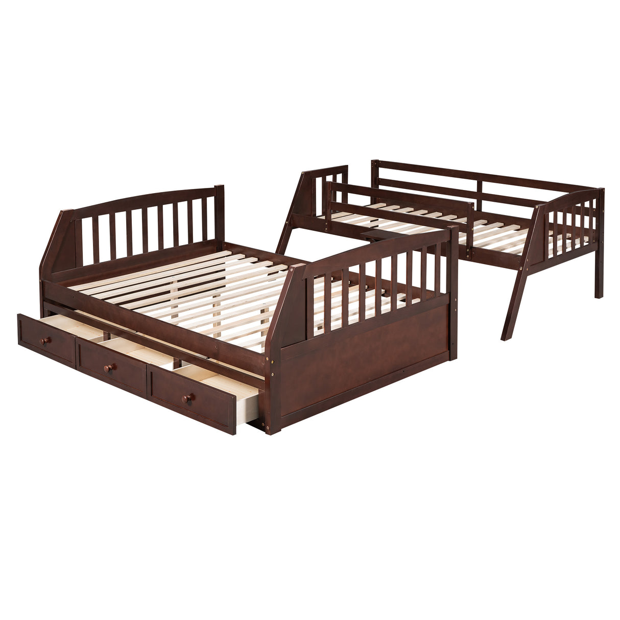 Twin-Over-Full Bunk Bed with Drawers，Ladder and Storage Staircase, Espresso - Home Elegance USA