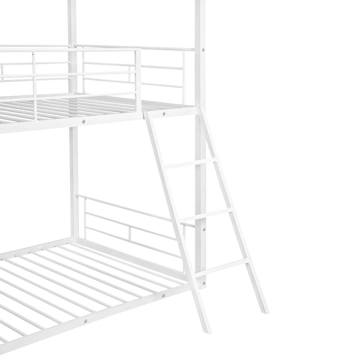 Twin Over Twin Bunk Bed Metal Bed with Half Roof, Guardrail and Ladder White - Home Elegance USA