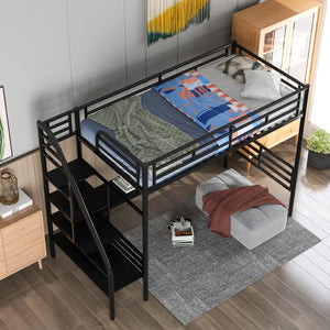 Metal Loft Bed Frame with Desk, No Box Spring Needed,Twin ,Black - Home Elegance USA