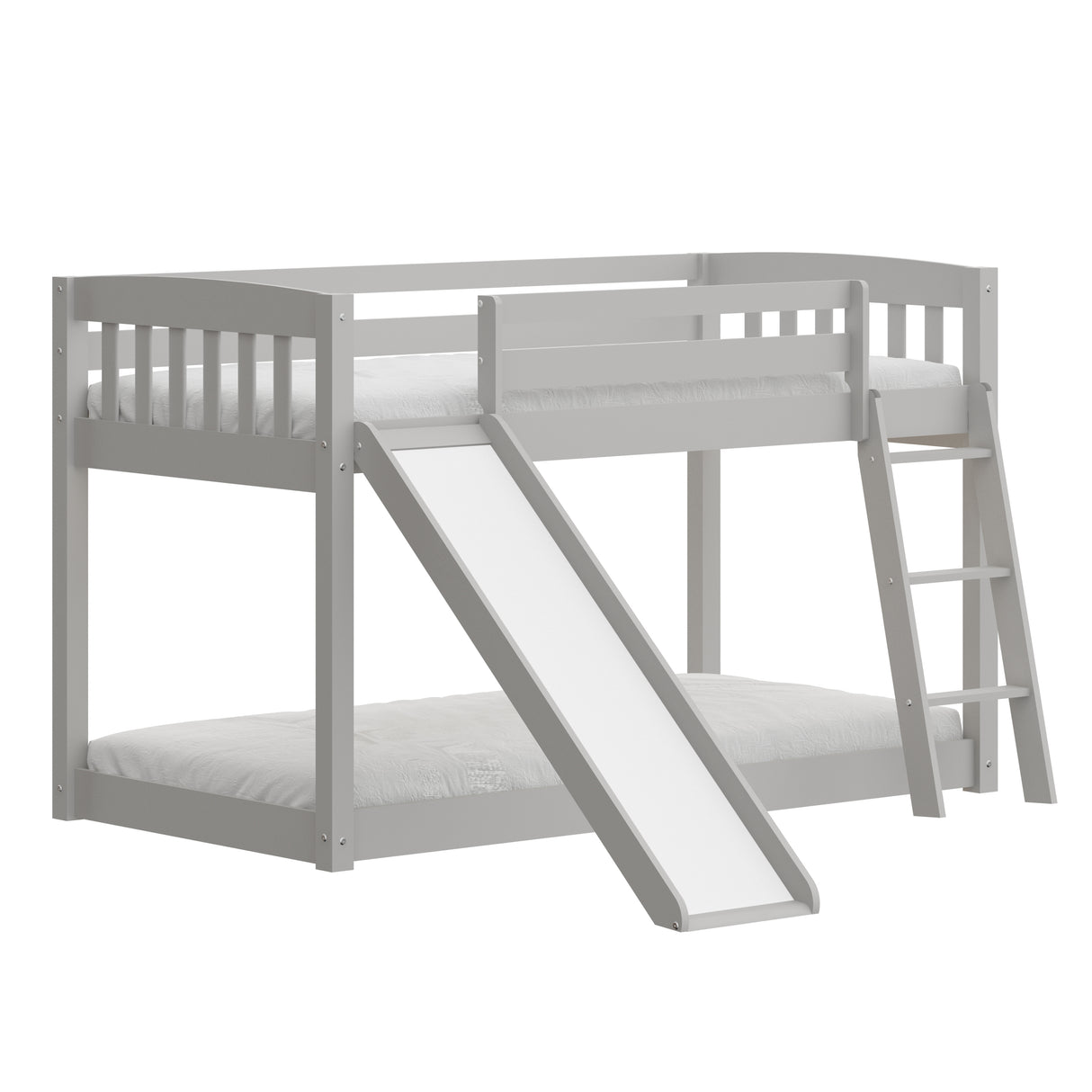 Yes4wood Kids Bunk Bed Twin Over Twin with Slide & Ladder, Heavy Duty Solid Wood Twin Bunk Beds Frame with Safety Guardrails for Toddlers, Gray - Home Elegance USA