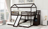 Full over Twin & Twin Bunk Bed,with Slide and Storage Staircase,Built-in Drawer and Shelf,Espresso - Home Elegance USA