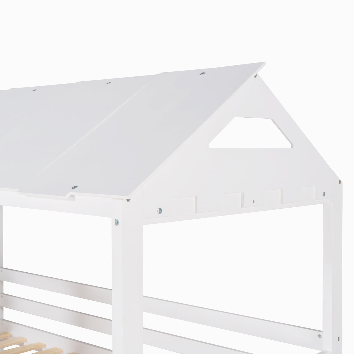 Twin Over Twin Bunk Bed Wood Loft Bed with Roof, Window, Guardrail, Ladder (White) (OLD SKU :LP000062AAK) - Home Elegance USA