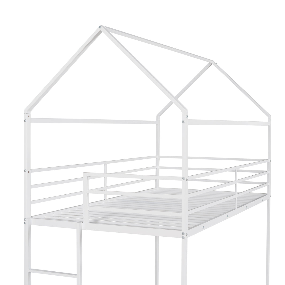 Bunk Beds for Kids Twin over Twin,House Bunk Bed Metal Bed Frame Built-in Ladder,No Box Spring Needed White - Home Elegance USA