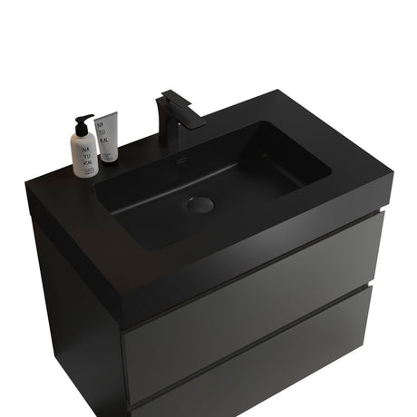 Alice 30" Gray Bathroom Vanity with Sink, Large Storage Wall Mounted Floating Bathroom Vanity for Modern Bathroom, One - Piece Black Sink Basin without Drain and Faucet - W1865S00026 - Home Elegance USA - 4