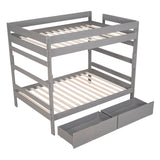 Full over Full Wood Bunk Bed with 2 Drawers, Gray - Home Elegance USA