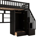 Twin size Loft Bed with Bookshelf,Drawers,Desk,and Wardrobe-Espresso - Home Elegance USA