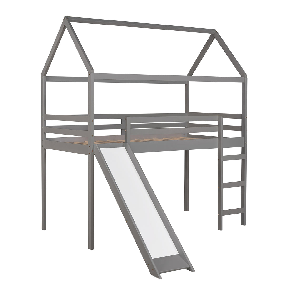 Twin Loft Bed with Slide, House Bed with Slide,Gray(OLD SKU :WF286245AAE) - Home Elegance USA