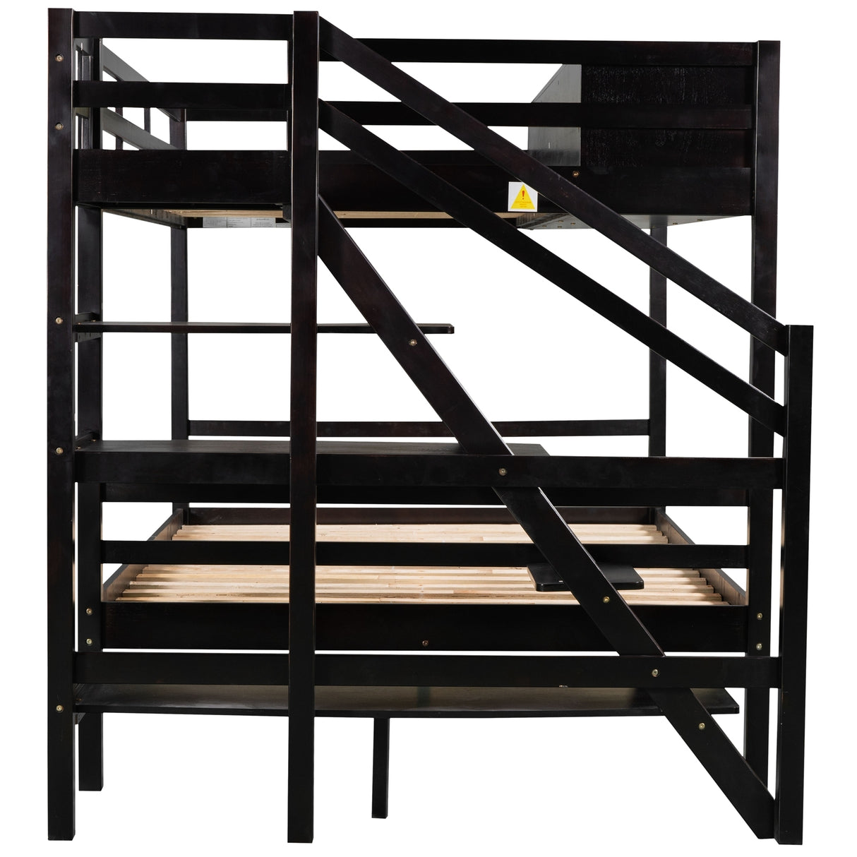 Twin over Full Bunk Bed with Staircase and Built-in Storage Cabinets,Espresso - Home Elegance USA