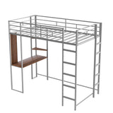 Twin Metal Loft Bed with 2 Shelves and one Desk ,Silver(Old SKU: MF281206AAN)