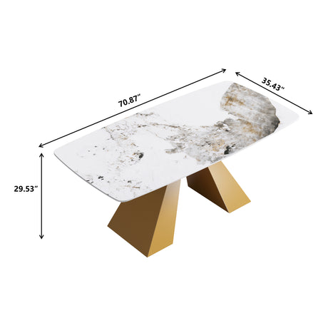 70.87"Modern artificial stone Pandora white curved golden metal leg dining table - can accommodate 6 - 8 people - W1535S00115 - image - 9