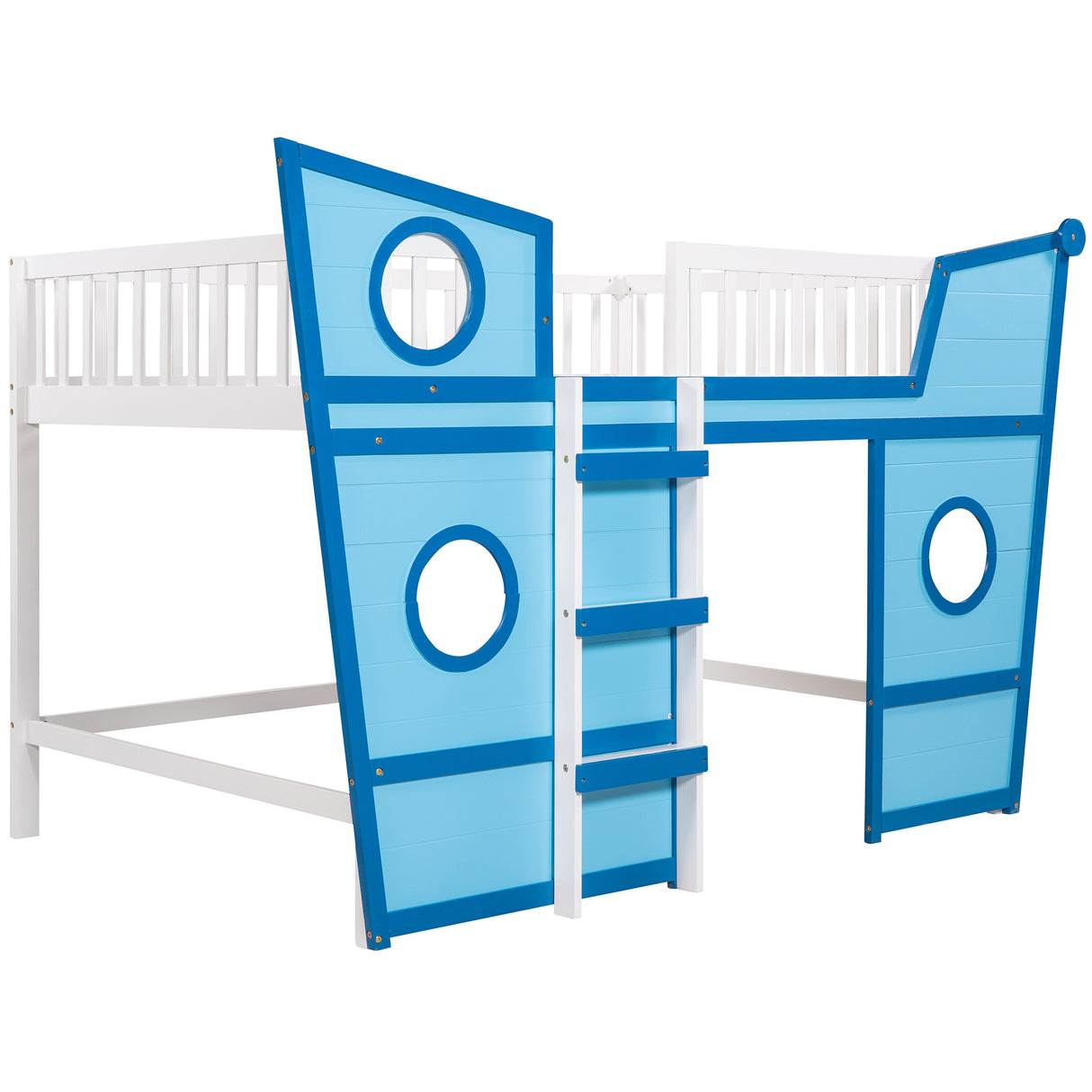 Full Size Boat Shape Loft Bed with Ladder-Blue - Home Elegance USA