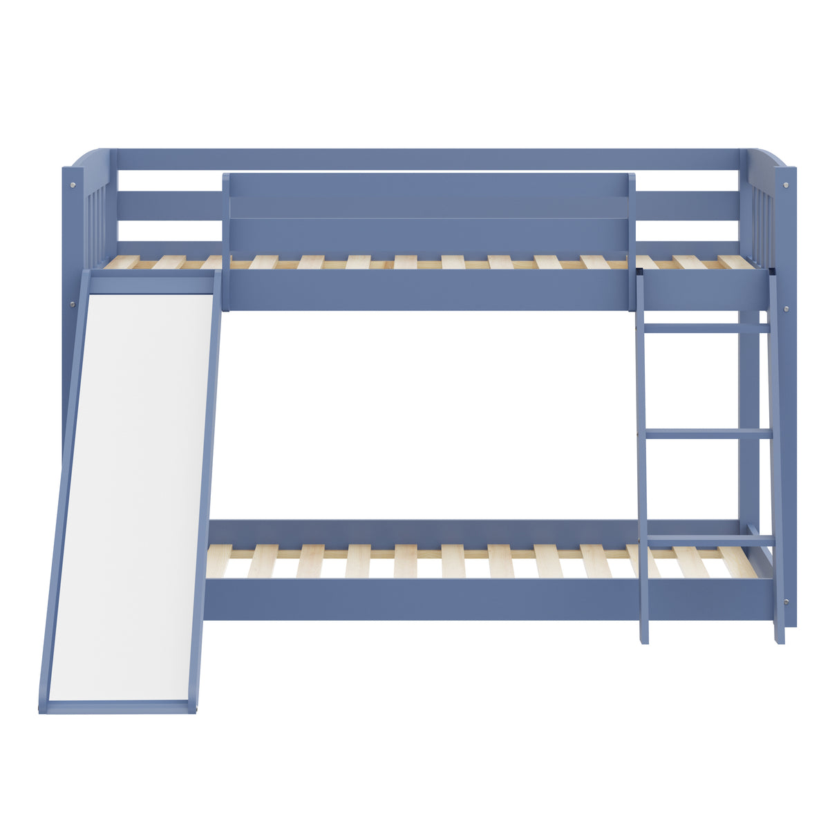 Yes4wood Kids Bunk Bed Twin Over Twin with Slide & Ladder, Heavy Duty Solid Wood Twin Bunk Beds Frame with Safety Guardrails for Toddlers, Blue - Home Elegance USA
