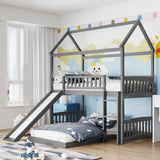 Twin Over Twin Bunk Bed with Slide, House Bed with Slide, Gray(OLD SKU: LT000214AAE) - Home Elegance USA