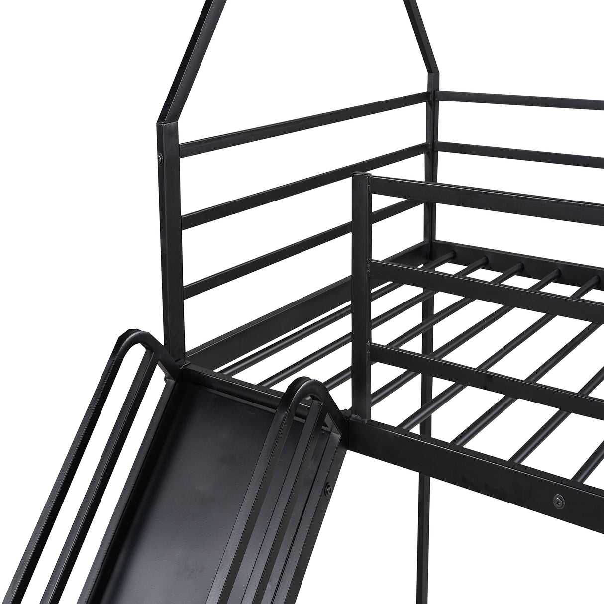 Twin over Twin House Bunk Bed with Ladder and Slide,Black - Home Elegance USA