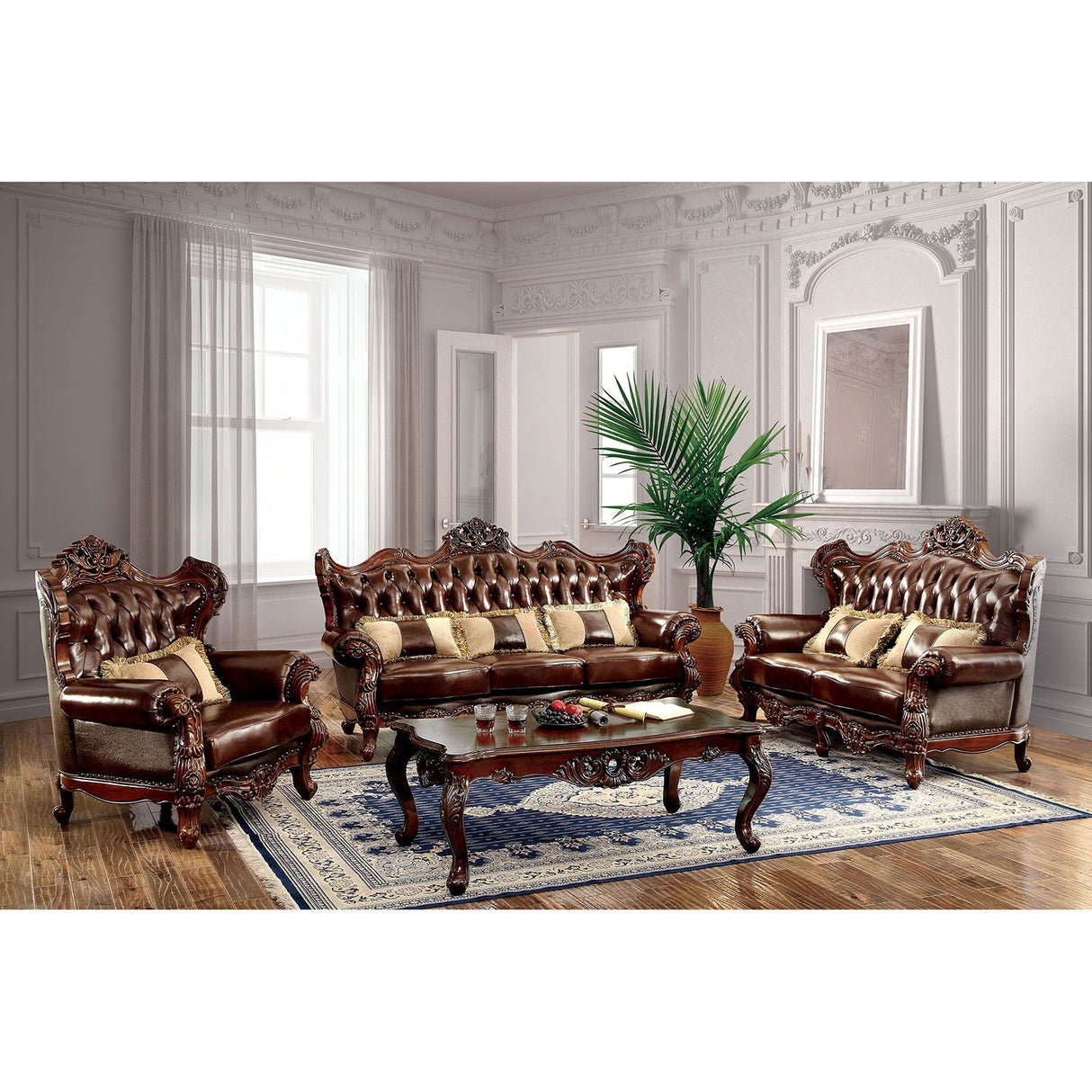 Jericho - Sofa & Love Seat & Chair - Brown / Dark Oak - Home Elegance USA