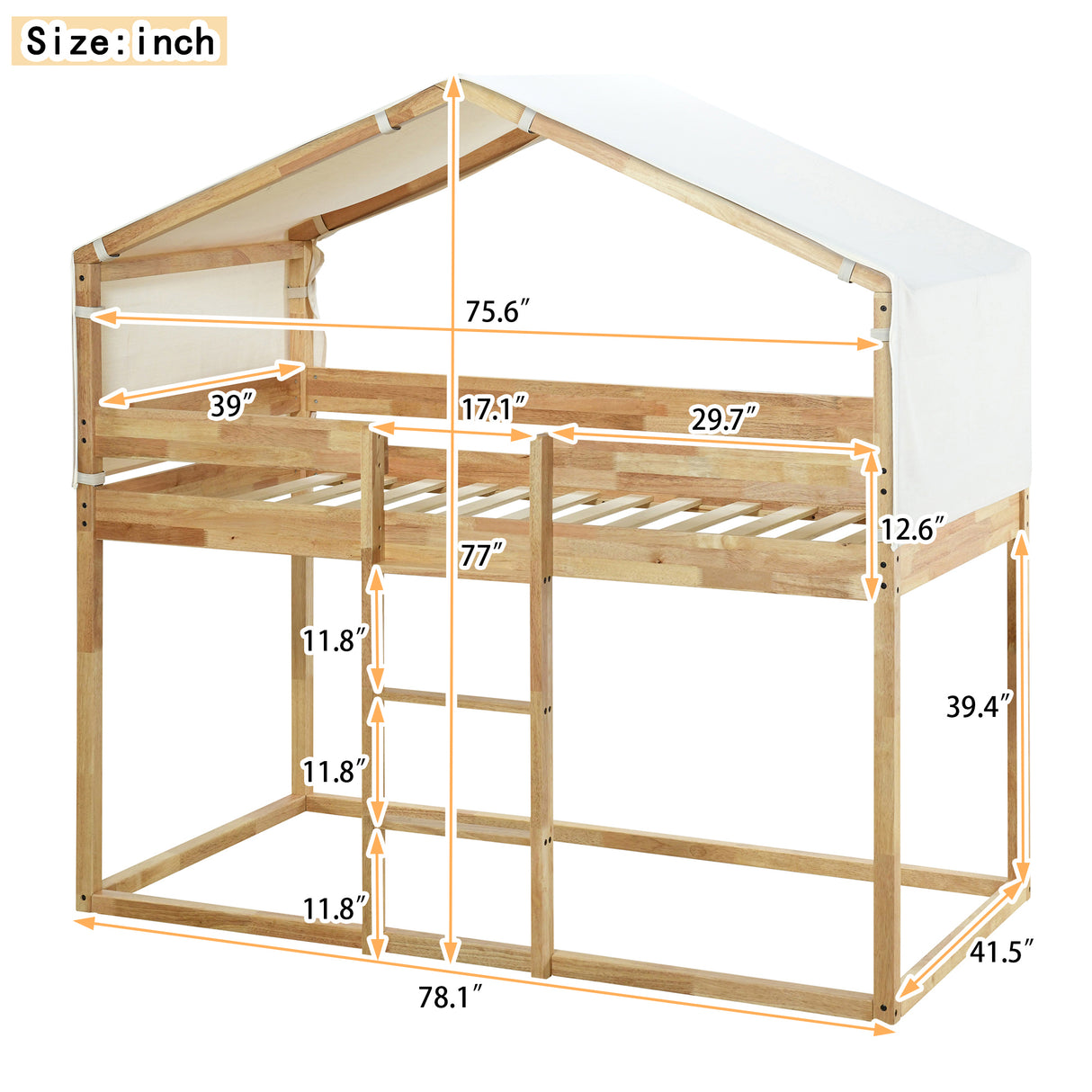 Twin Over Twin Bunk Bed Wood Bed with Tent, Natural - Home Elegance USA