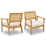 GO 4-piece Acacia Wood Sofa Set, Outdoor Living Space Furniture, Garden Set, Backrest With Wicker Mesh Design, Beige Cushions