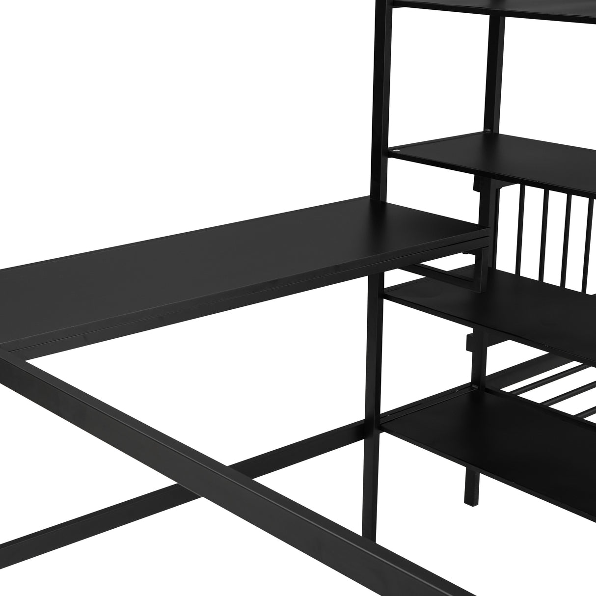 Full Over Twin Metal Bunk Bed with Built-in Desk, Shelves and Ladder, Black