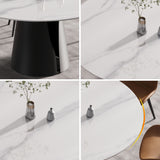 59.05"Modern artificial stone round black carbon steel base dining table-can accommodate 6 people - Home Elegance USA