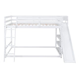 Full over Full Bunk Bed with Ladder, Slide and Shelves, White - Home Elegance USA