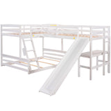 Twin over Full Bunk Bed with Twin Size Loft Bed with Desk and Slide,Full-Length Guardrail, White - Home Elegance USA