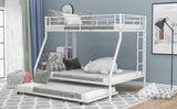 Twin over Full Bed with Sturdy Steel Frame, Bunk Bed with Twin Size Trundle, Two-Side Ladders, White(OLD SKU:MF194424AAK) - Home Elegance USA