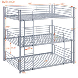 Full-Full-Full Metal  Triple Bed  with Built-in Ladder, Divided into Three Separate Beds,Gray - Home Elegance USA