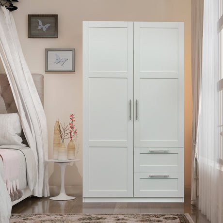 High wardrobe and kitchen cabinet with 2 doors, 2 drawers and 5 storage spaces,white Home Elegance USA