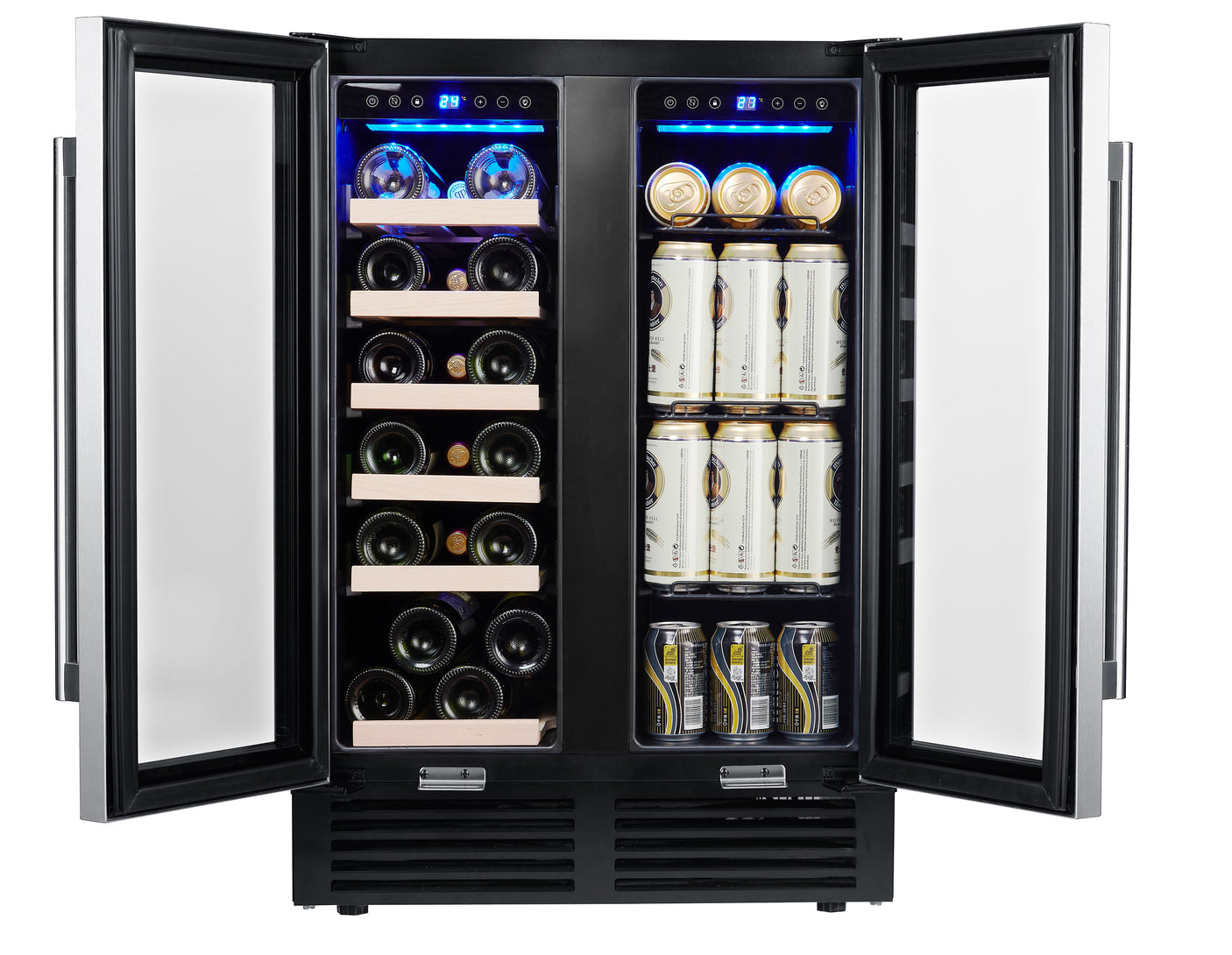 SOTOLA  24'' Wine Cooler Refrigerator - Dual Zone Built-in or Freestanding Fridge with Stainless Steel Tempered Glass Door and Temperature Memory Function