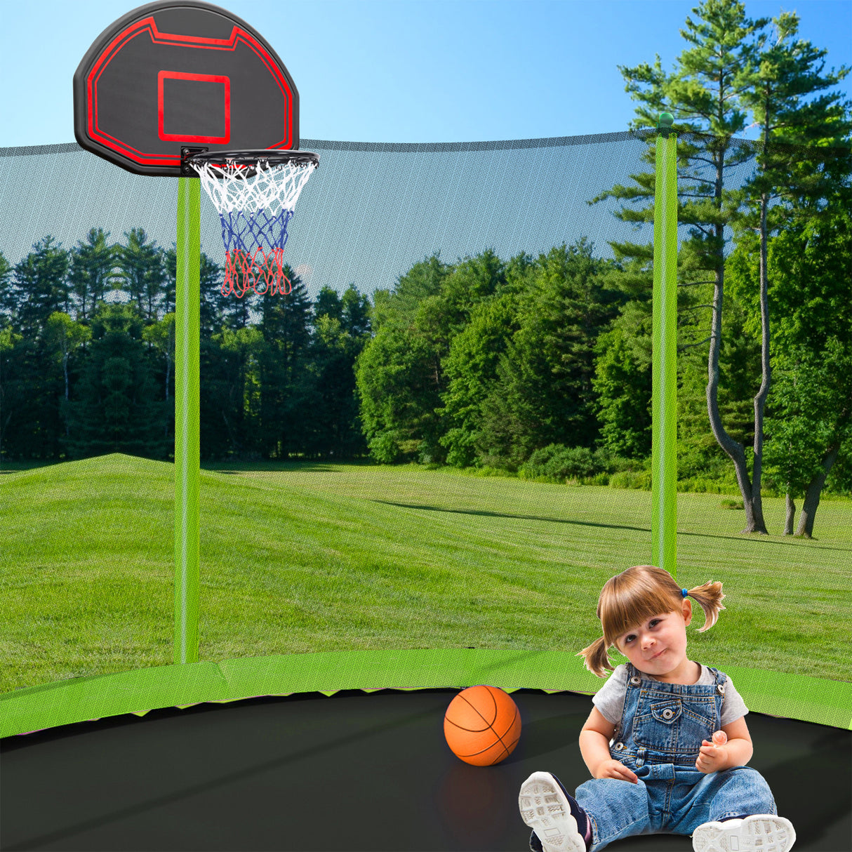 15FT Trampoline with Basketball Hoop Inflator and Ladder(Inner Safety Enclosure) Green - W550S00010 - image - 5