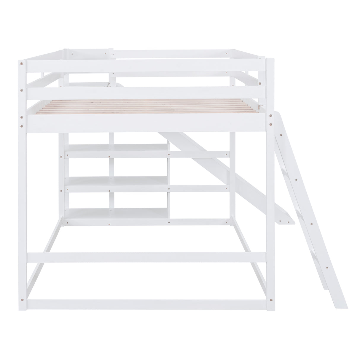 Full over Full Bunk Bed with Ladder, Slide and Shelves, White - Home Elegance USA