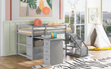 Twin Size Loft Bed with Multifunctional Movable Built-in Desk and and Staircase,Gray(OLD SKU:GX000925AAK) - Home Elegance USA