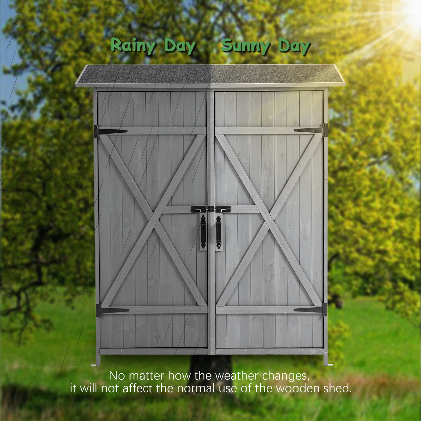 56”L x 19.5”W x 64”H Outdoor Storage Shed with Lockable Door, Wooden Tool Storage Shed w/Detachable Shelves & Pitch Roof,Gray