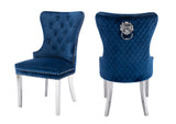 Simba Stainless Steel 2 Piece Chair Finish with Velvet Fabric in Blue - Home Elegance USA