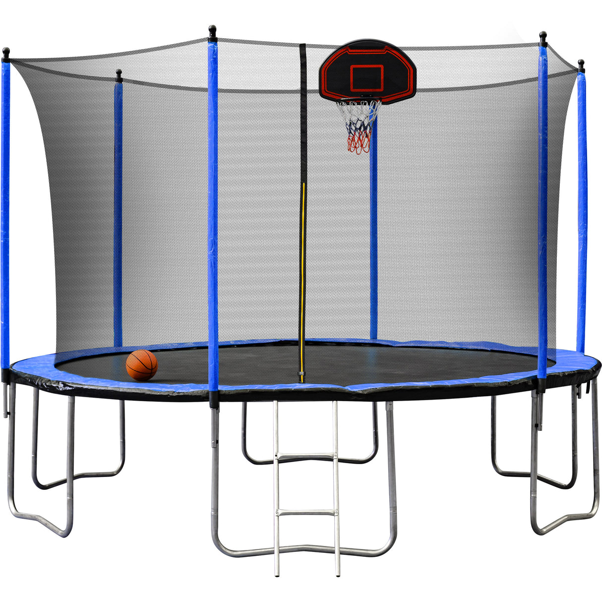 15FT Trampoline with Basketball Hoop Inflator and Ladder(Inner Safety Enclosure) Blue - W550S00009 - image - 3