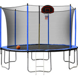 15FT Trampoline with Basketball Hoop Inflator and Ladder(Inner Safety Enclosure) Blue - W550S00009 - image - 3