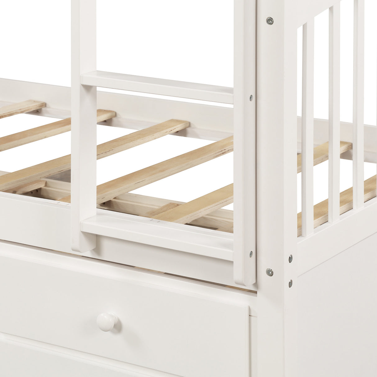 Twin Bunk Bed with Ladder, Safety Rail, Twin Trundle Bed with 3 Drawers for Teens Bedroom, Guest Room Furniture(White)(OLD SKU :LP000071AAK） - Home Elegance USA