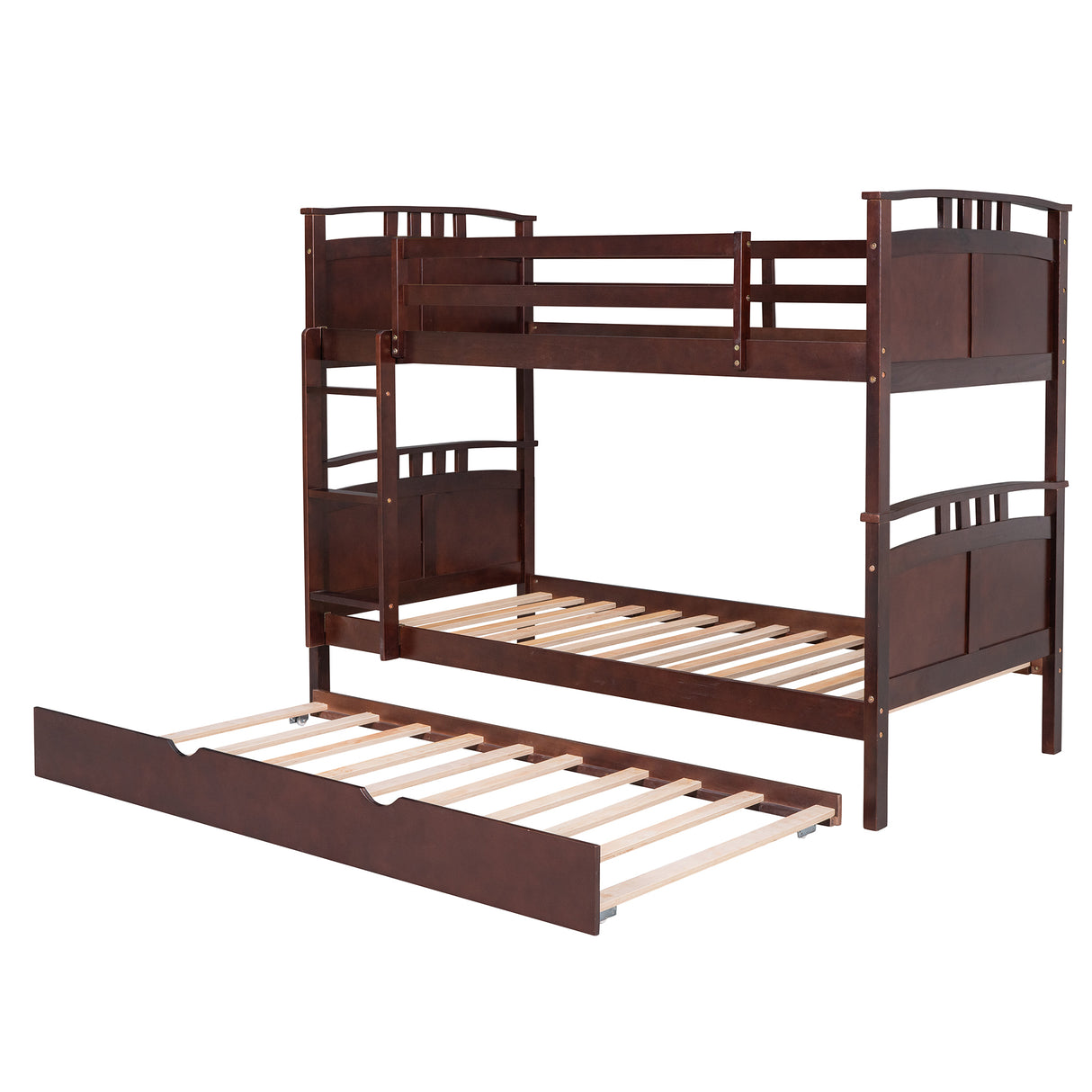 Twin-Over-Twin Bunk Bed with Twin size Trundle , Separable Bunk Bed for Bedroom - Espresso - Home Elegance USA