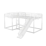 Full and Twin Size L-Shaped Bunk Bed with Slide and Short Ladder, White - Home Elegance USA