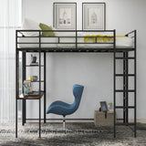 Full Size Metal Loft Bed with 2 Shelves and one Desk ,Black (Old SKU: LP000191AAB )