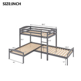 Twin over Twin over Twin Bed L-shaped Bunk Bed, Pine Wood Bed Frame, Gray - Home Elegance USA