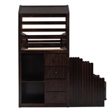 Stairway Twin Over Full Bunk Bed, House Bed with Two Shelves and Seven Drawers,Espresso - Home Elegance USA